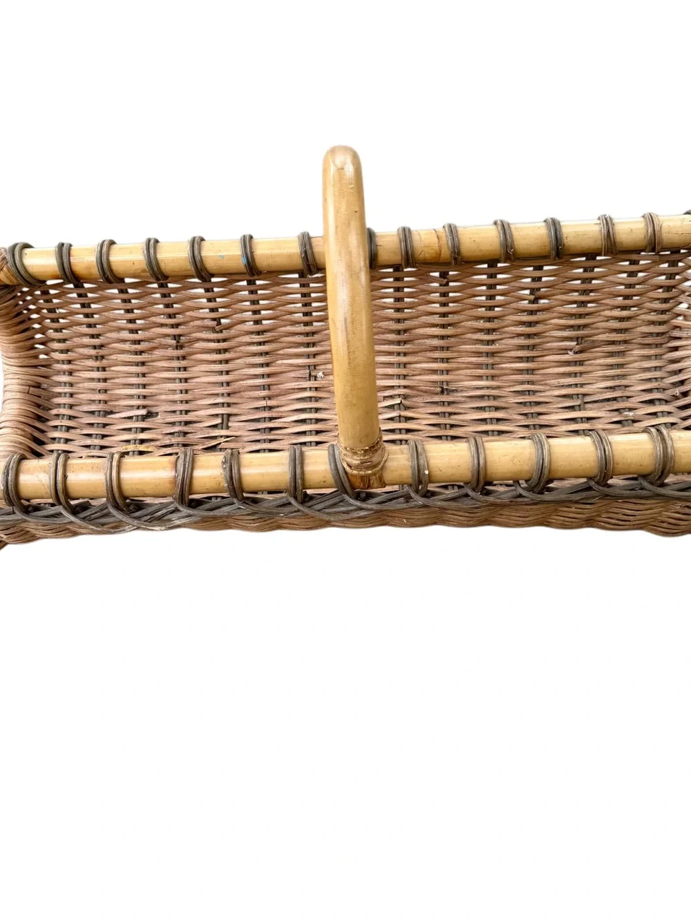 Vintage Large Wicker Flower Gathering Basket with Natural Bamboo Handle 9x12x24